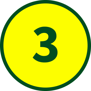 A yellow circle with a dark green border and the number 3 in dark green in the center.