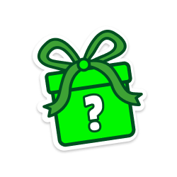 Green gift box with a ribbon and a question mark
