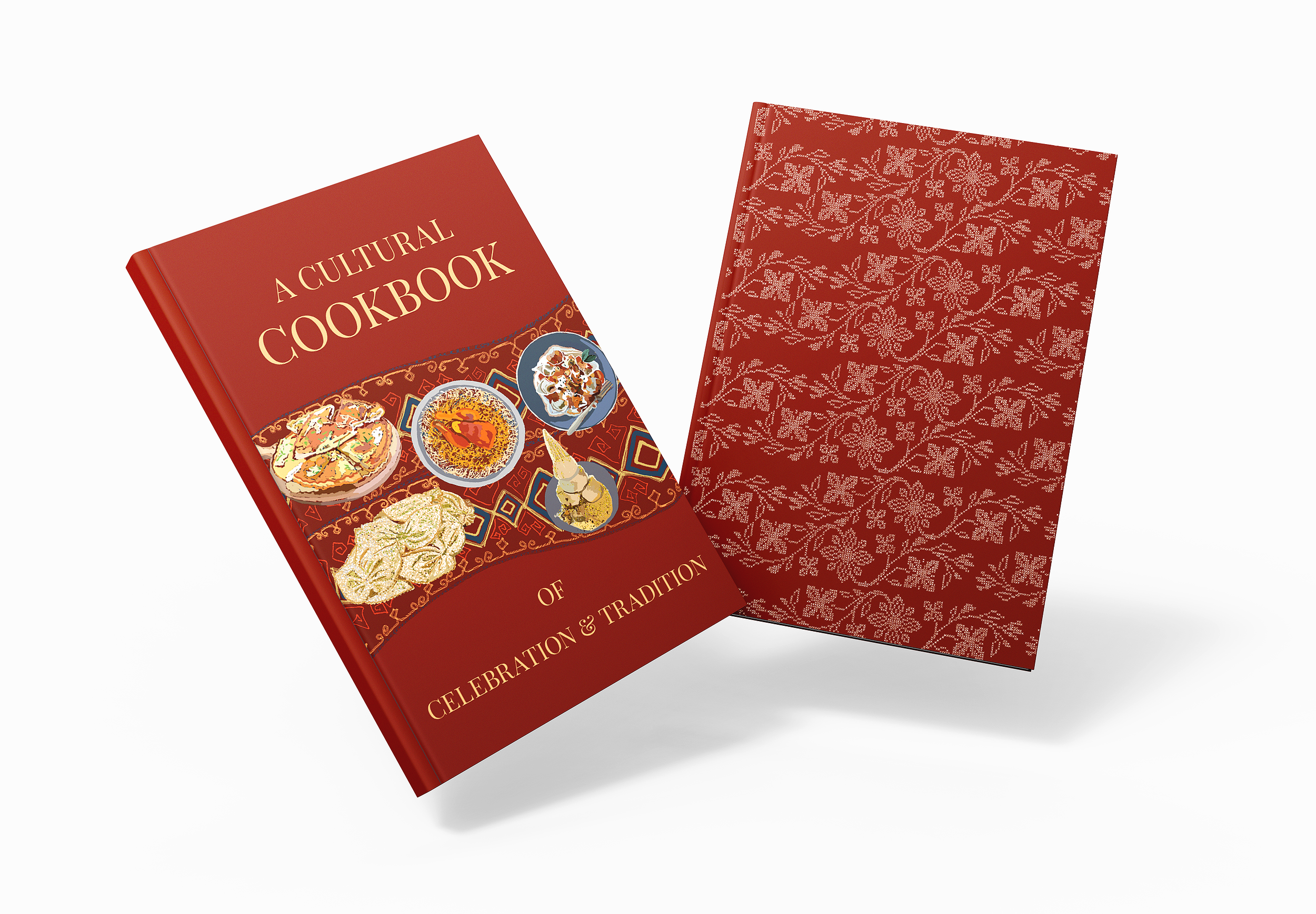A colorful Afghan cookbook that includes illustrated pages of traditional Eid celebrations, detailed embroidery and clothing designs, and recipes for classic Afghan dishes.