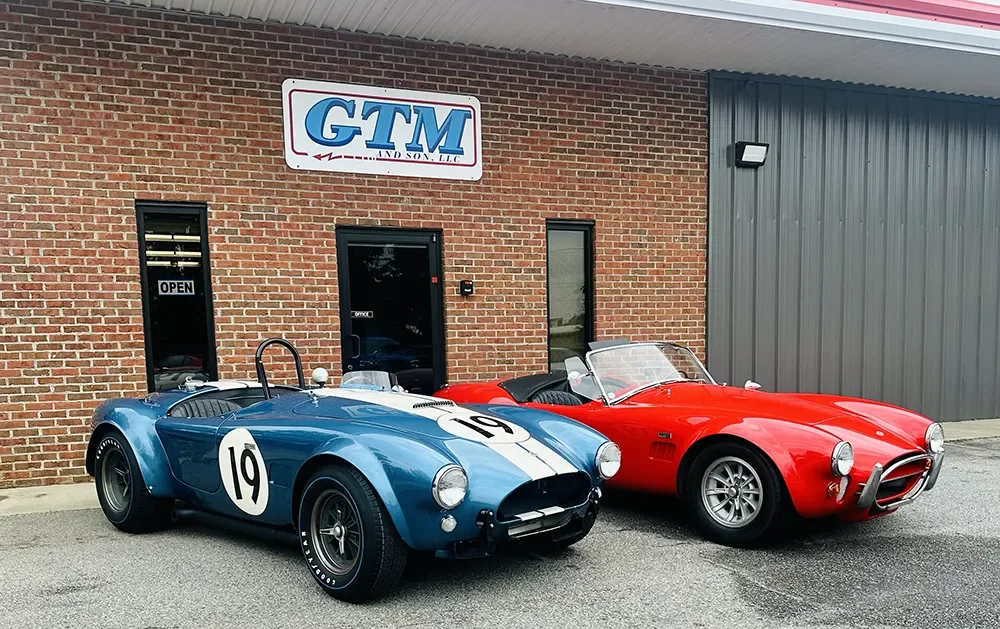 Shelby Cobra service, repair, and restoration at GTM & SON specializing in engine, drivetrain, suspension, braking systems, and full mechanical restorations while preserving authenticity and driving performance.