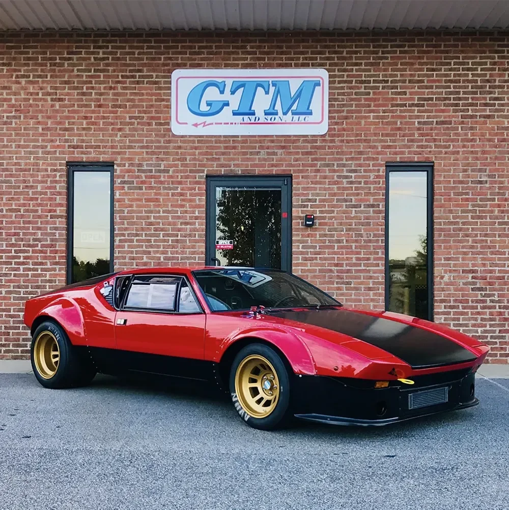 De Tomaso Pantera service and restoration specialist at GTM AND SON with expertise in Ford V8 drivetrain, suspension, braking systems, and factory Group 4 racing heritage since 1977.