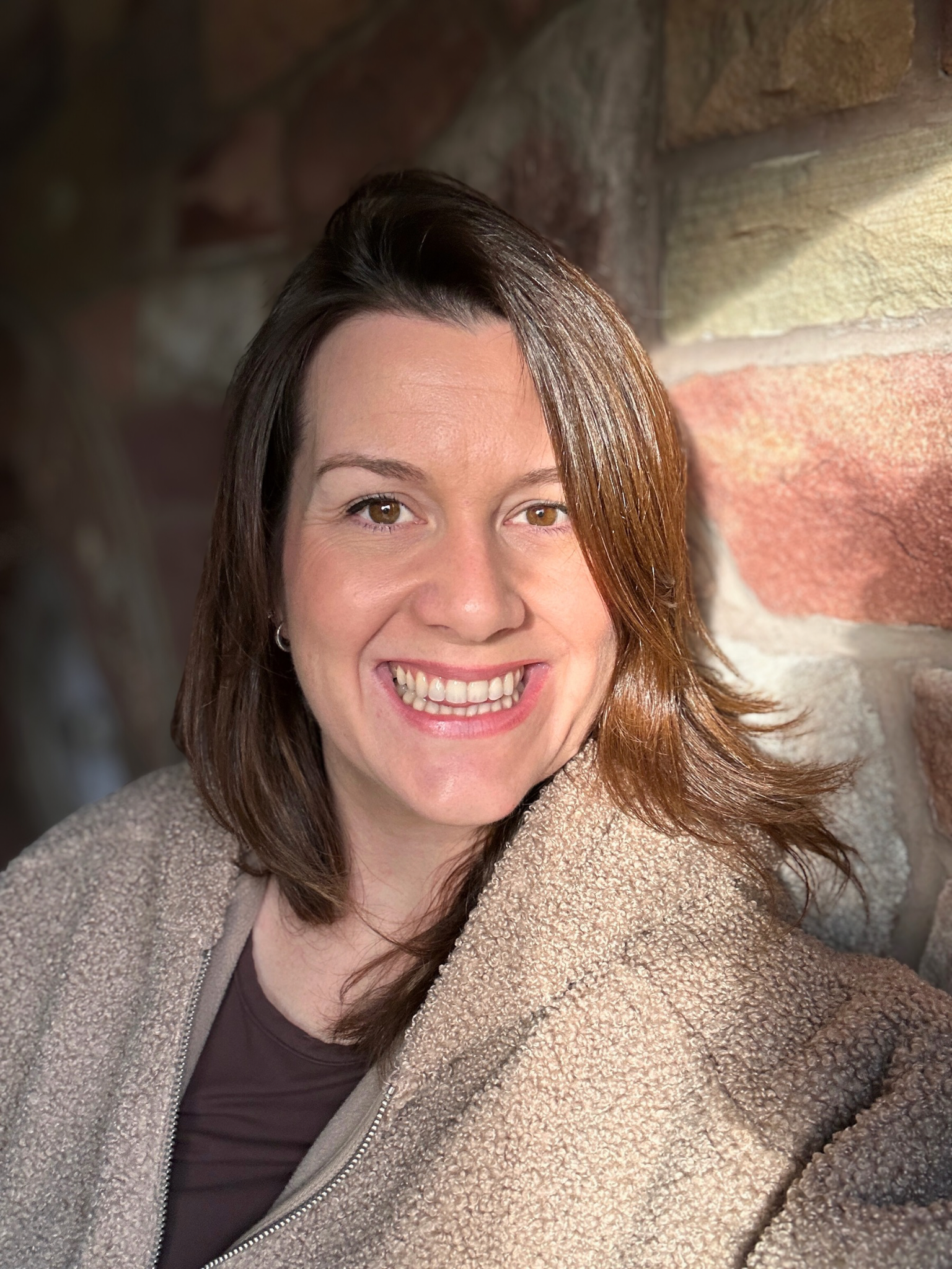 Portrait with pink stone background