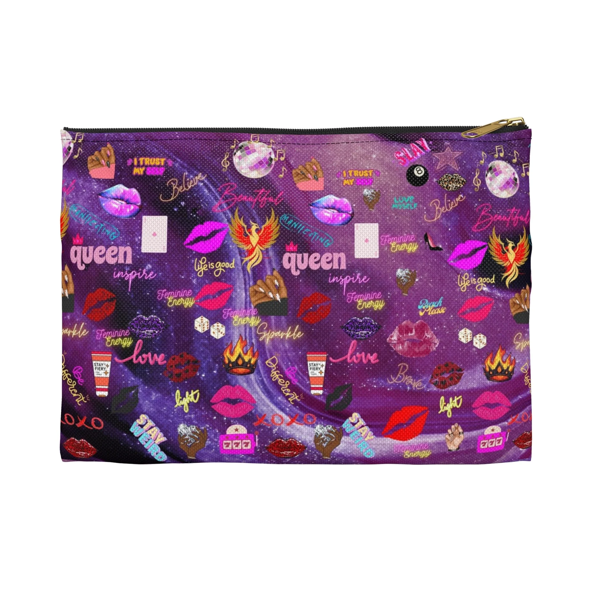 Feminine Energy Accessories Pouch — Purple Glam Makeup & Travel Zip Case