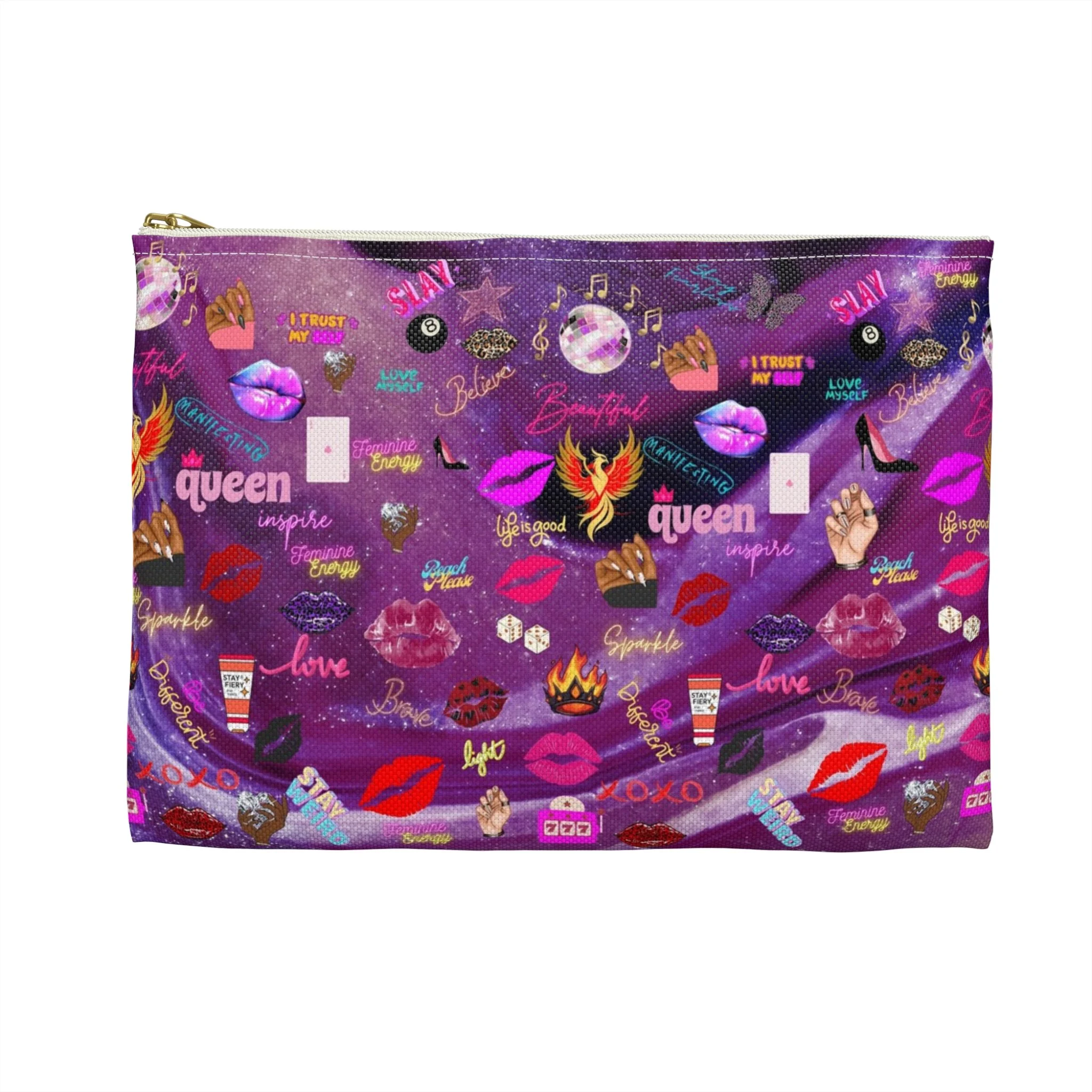 Feminine Energy Accessories Pouch — Purple Glam Makeup & Travel Zip Case