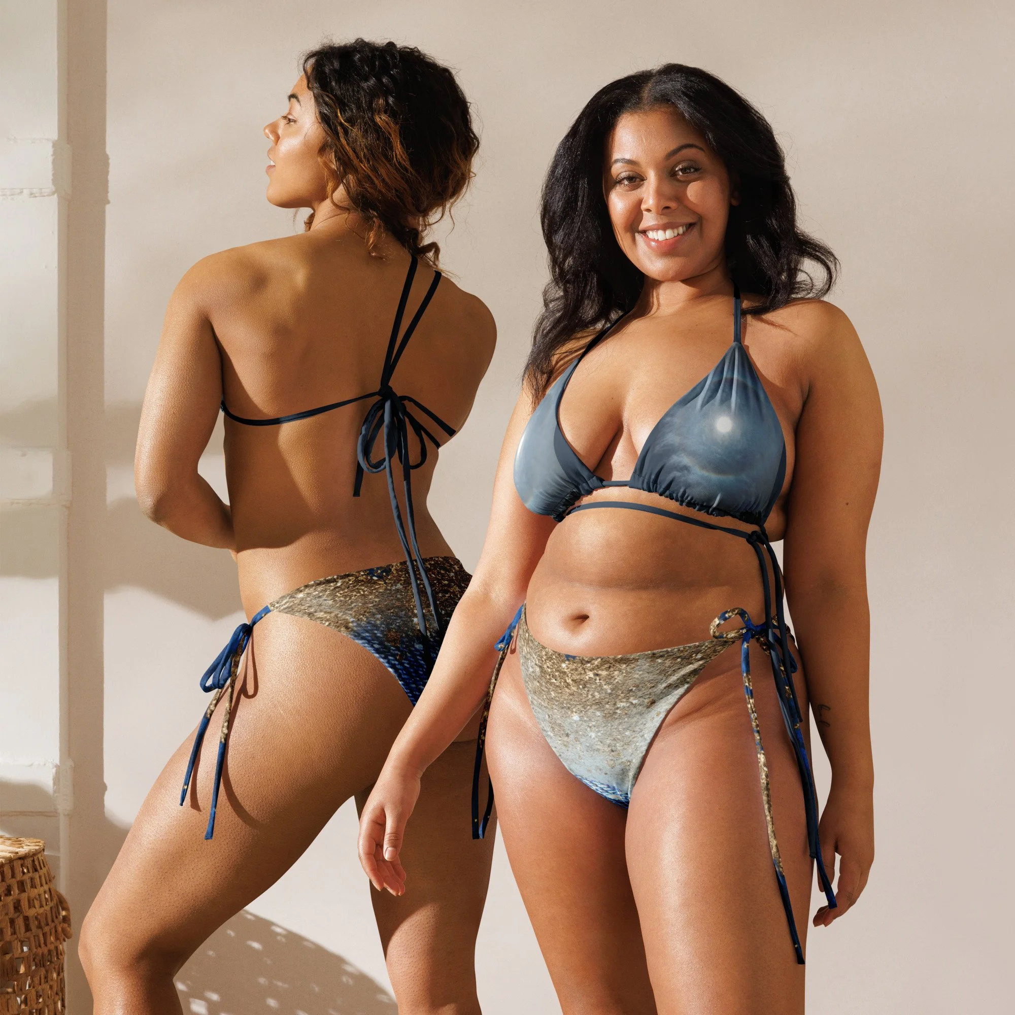 Sun Dog Denim Glimmer All-over print recycled string bikini