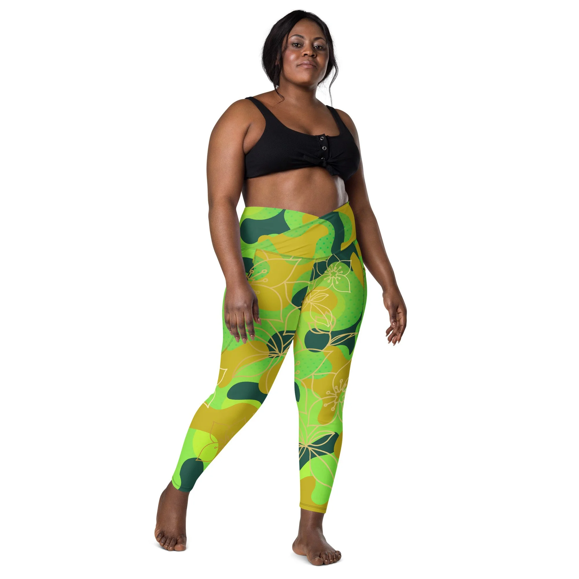 Black Eyed Susan Sunshine Camo Crossover leggings with pockets
