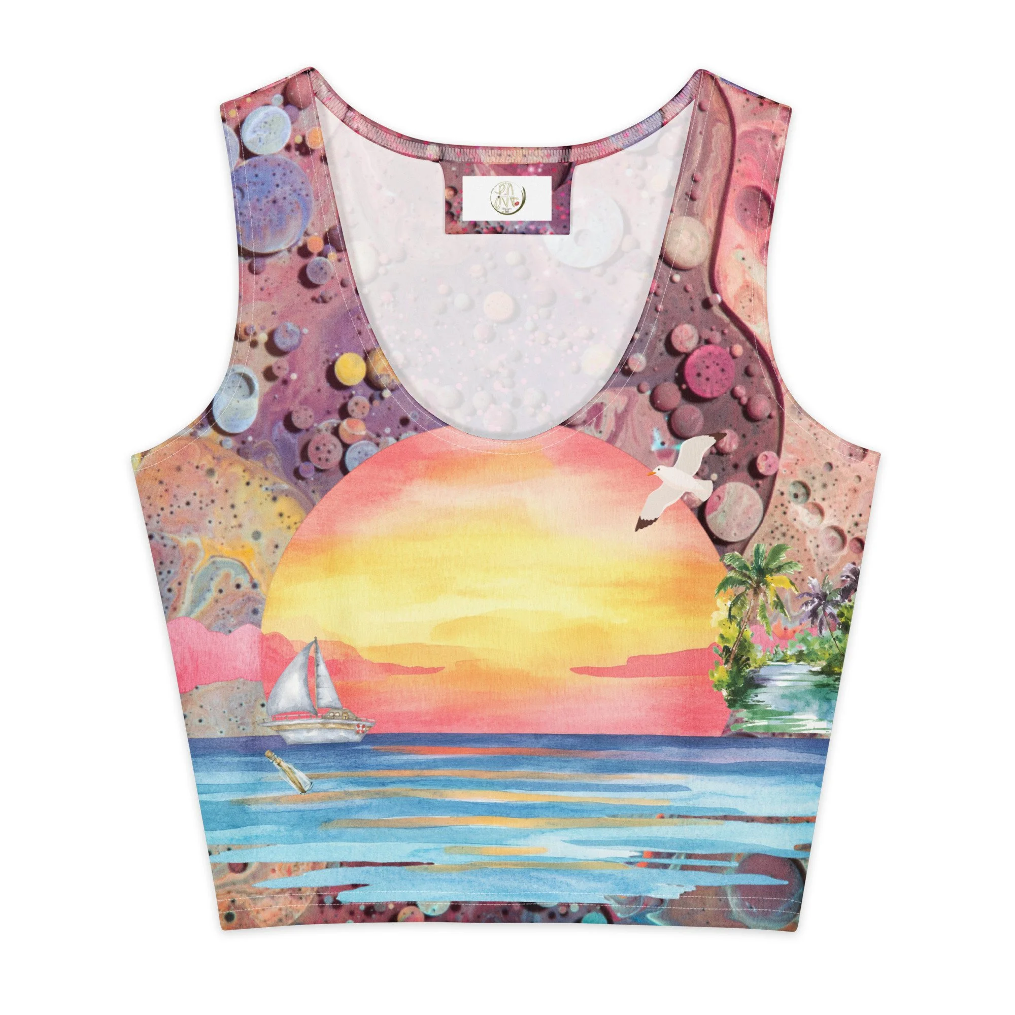 Beach Scene Color Pop Cotton crop top