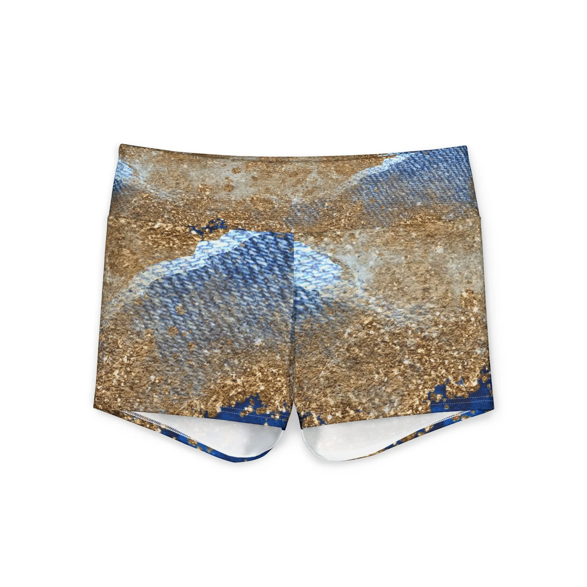Blue & Gold Glimmer  Yoga Shorts — Activewear