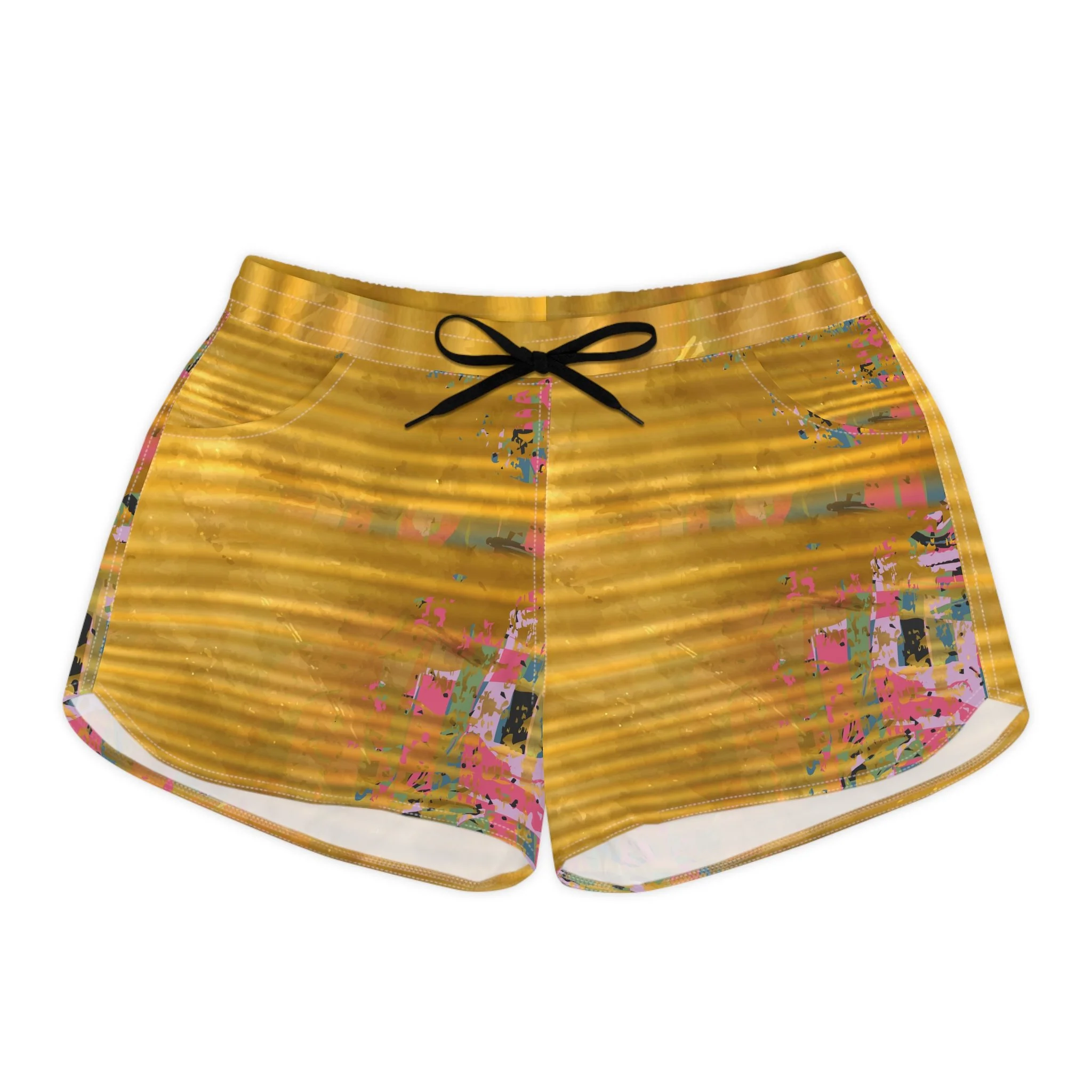 Mimosa Gold Women’s Casual Shorts — Vibrant Metallic Brushstroke Print
