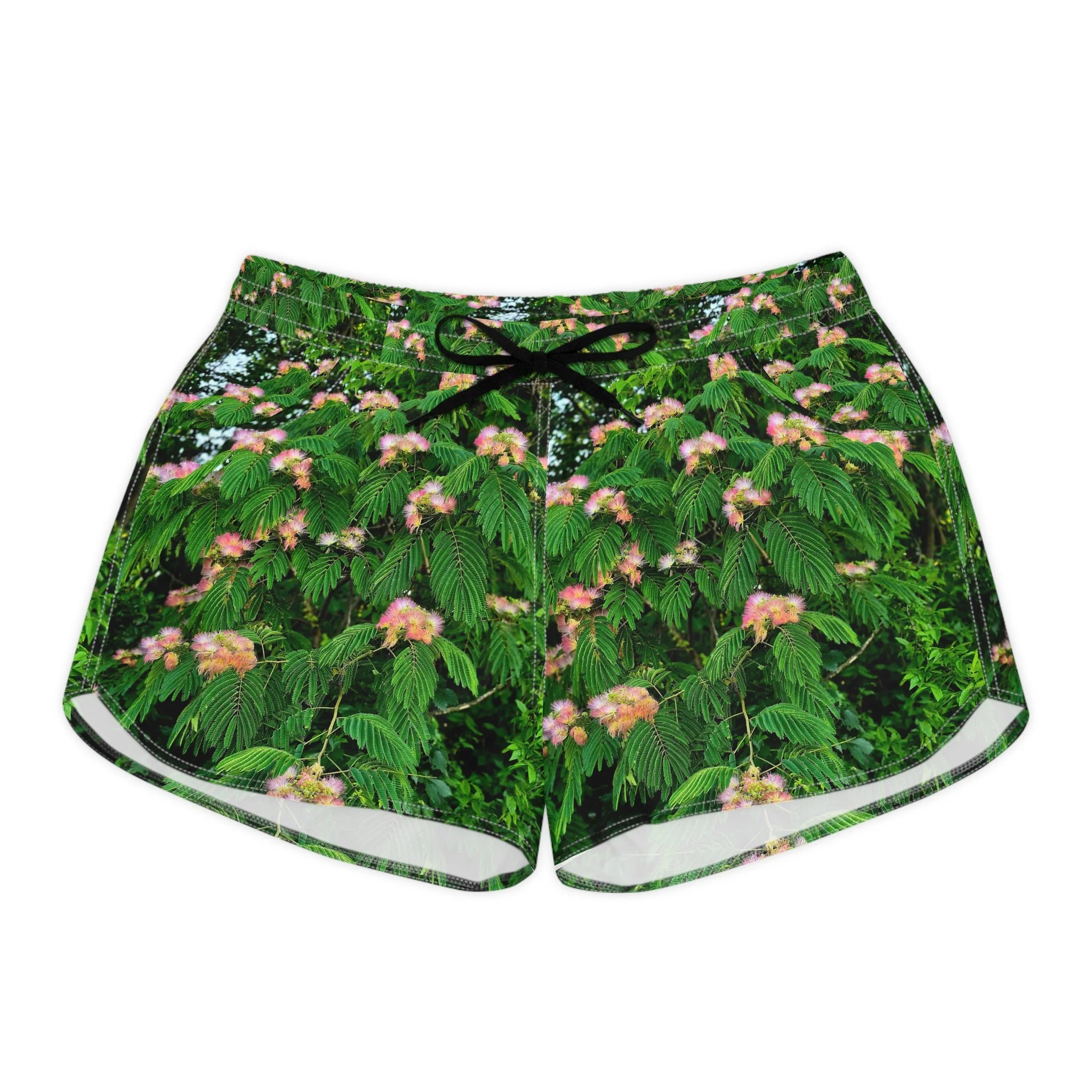 Mimosa Tree Women's Casual Shorts — Tropical Green All-Over Pattern