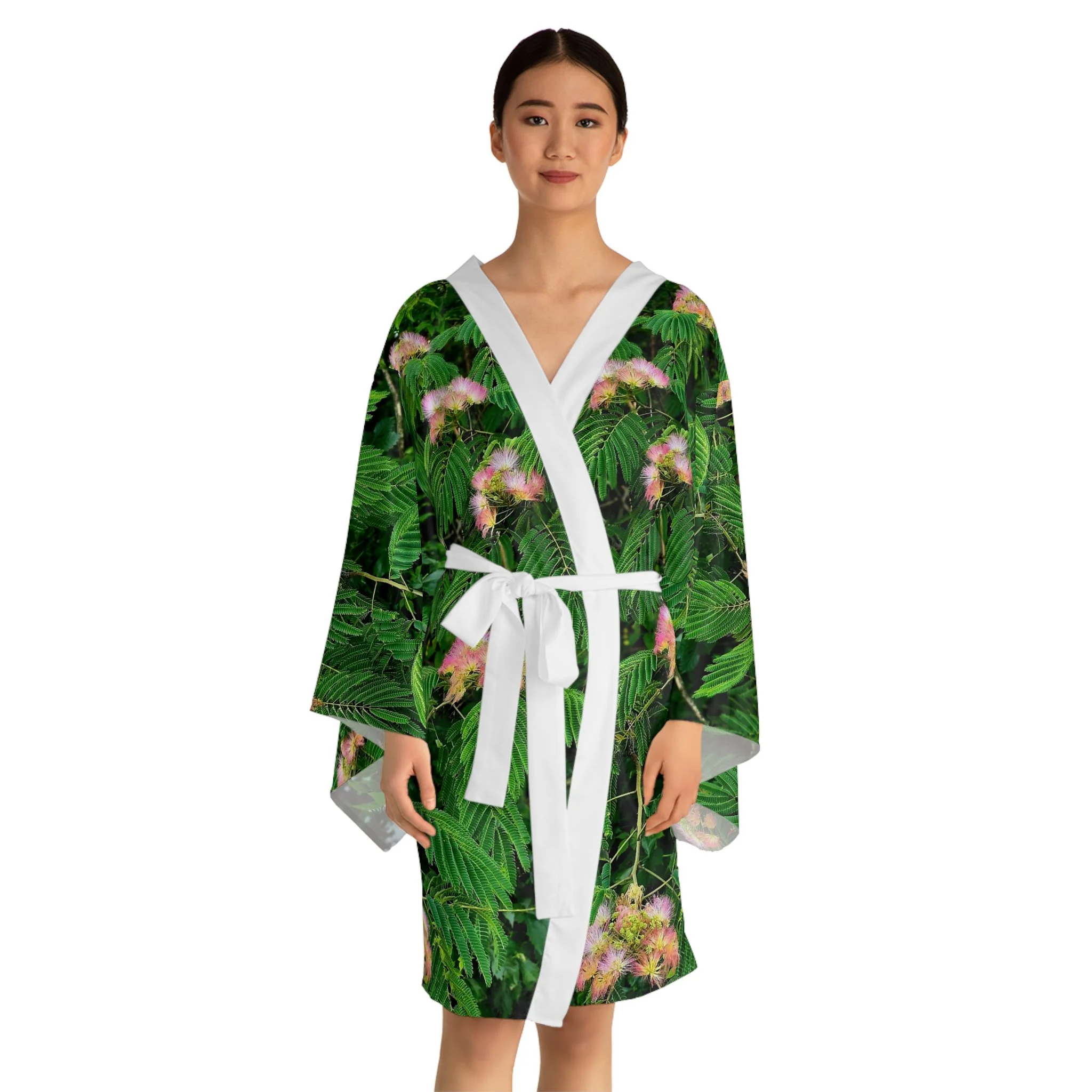Mimosa Tree Kimono Robe - All-Over Print Long Sleeve Lounge Robe