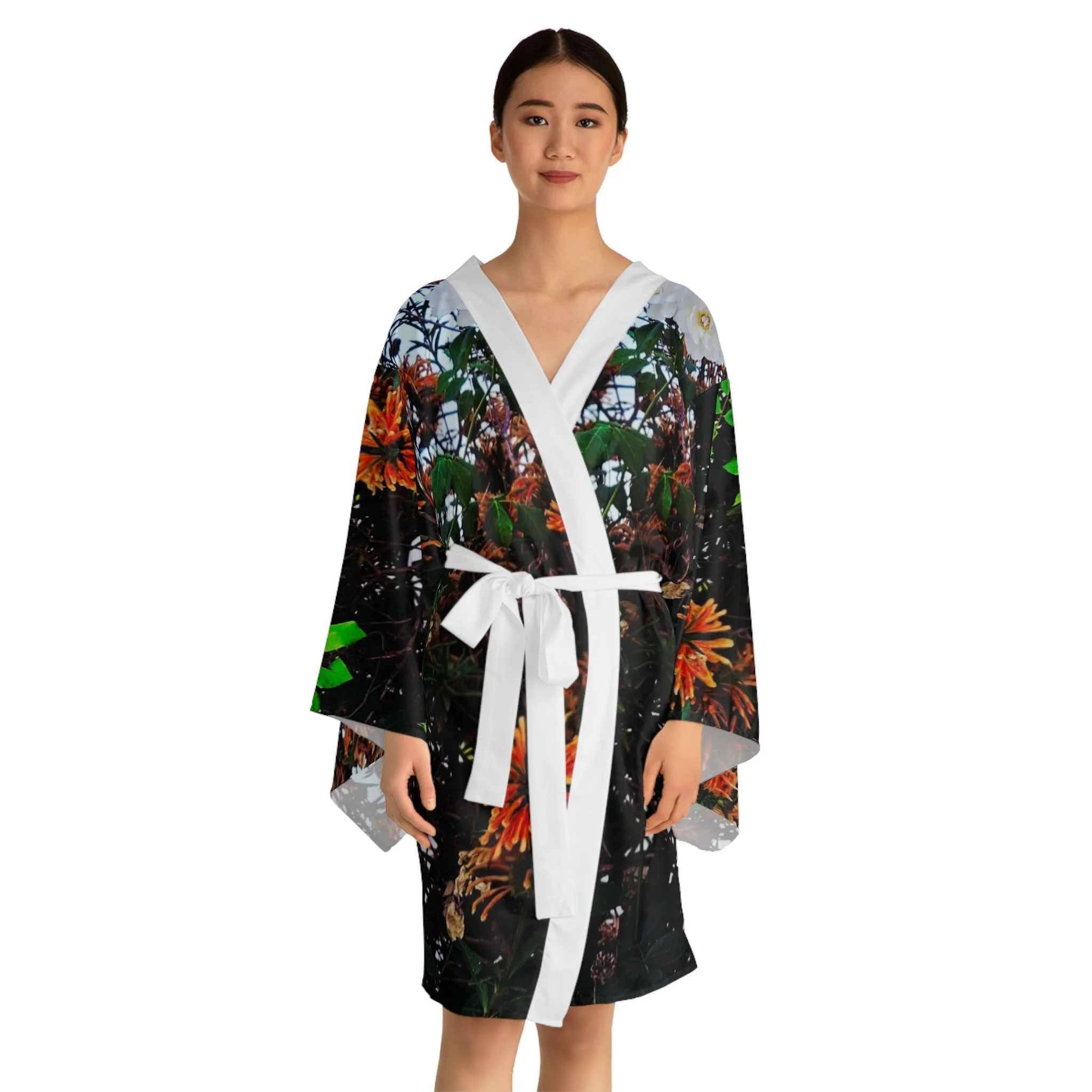 Lion's Tale Kimono Robe — Orange Garden All-Over Print