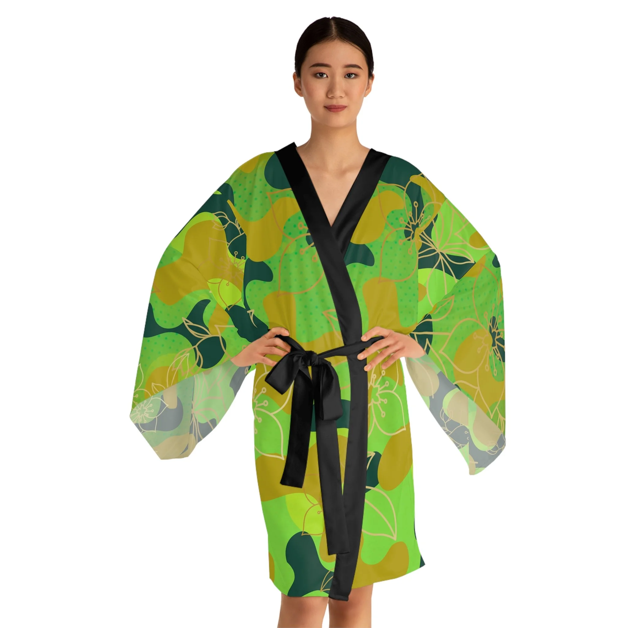 Key Lime Camo Kimono Robe — Long Sleeve All-Over Print