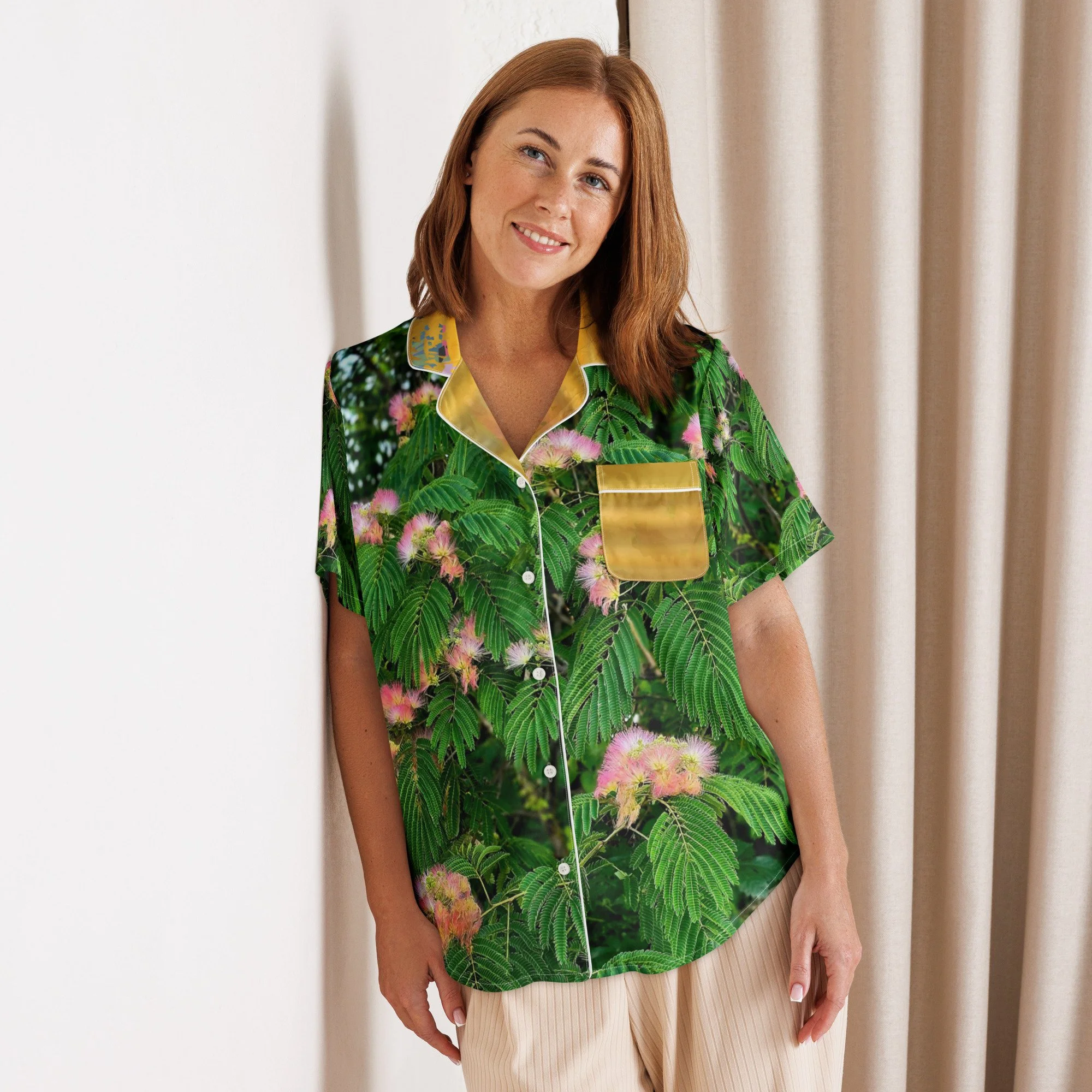 Mimosa Gold All-over print women’s short sleeve pajama top