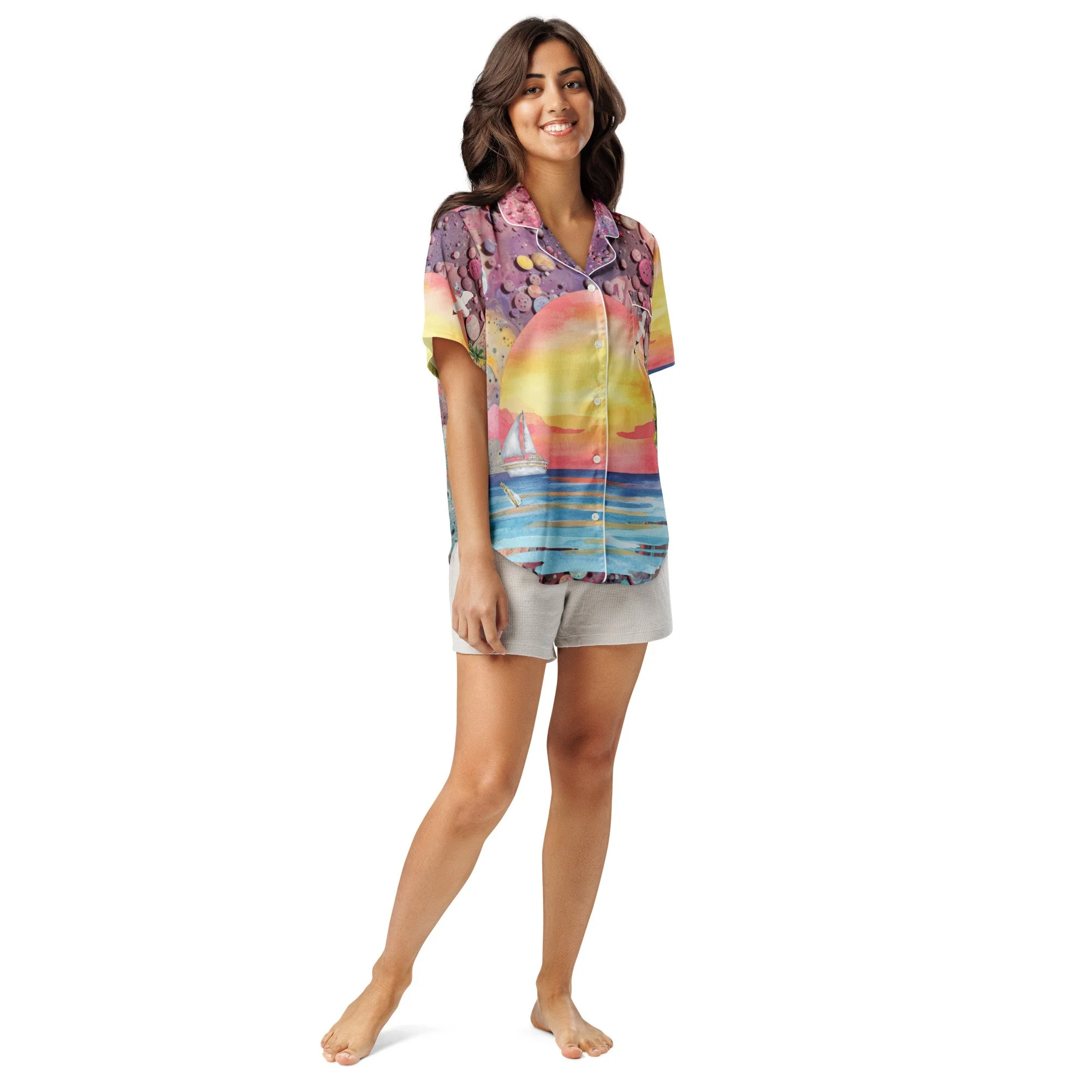 Beach Scene Color Pop All-over print women’s short sleeve pajama top