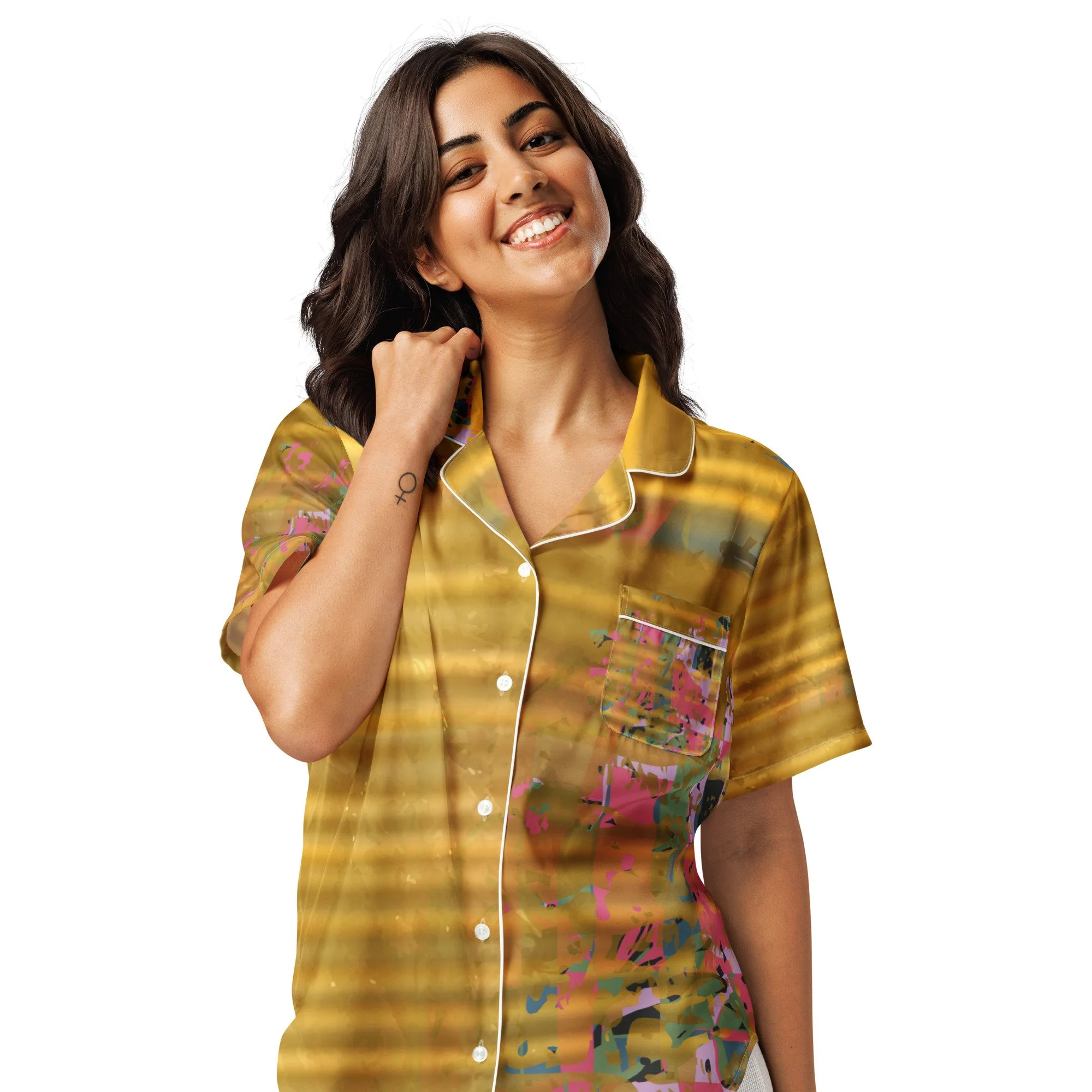 Mimosa Gold All-over print women’s short sleeve pajama top