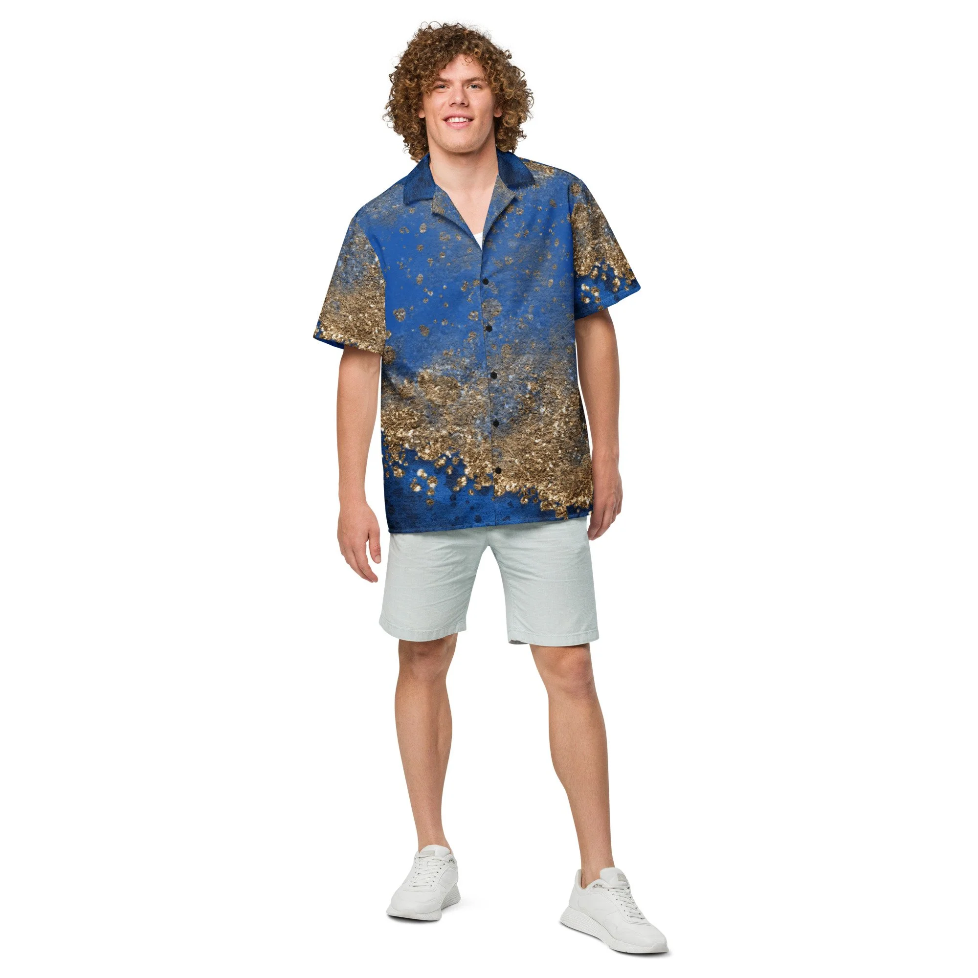 Blue and Gold Sparkle Unisex button shirt