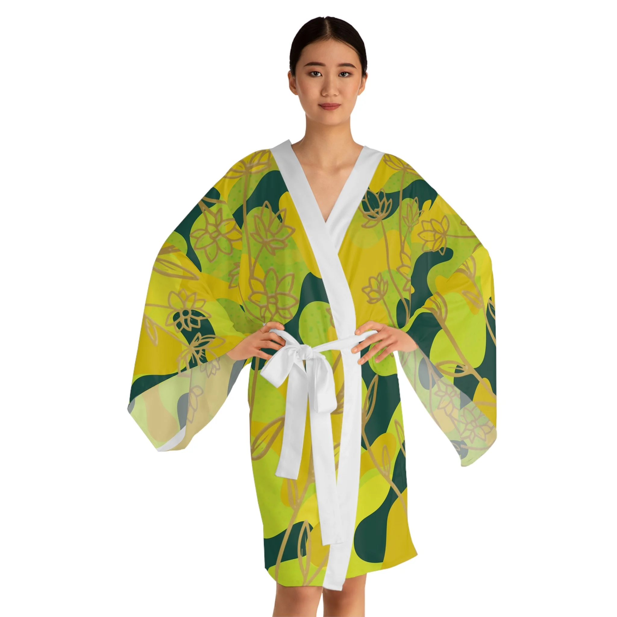 Sunshine Floral Camo Kimono — Long Sleeve Robe