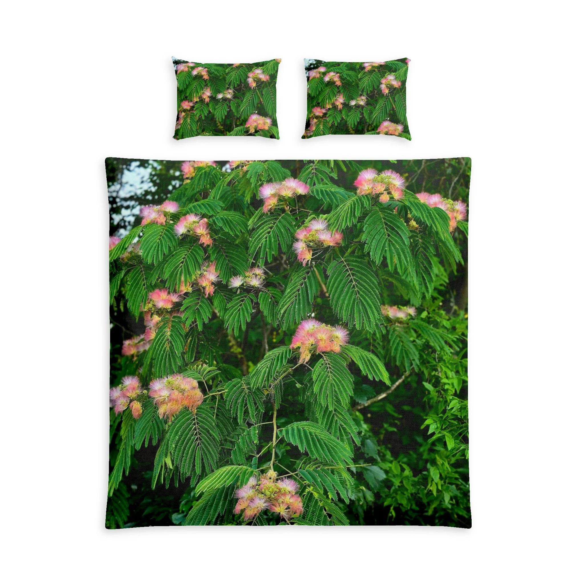Mimosa Tree Cotton Bed Set – Botanical Green Duvet Cover & Pillowcases