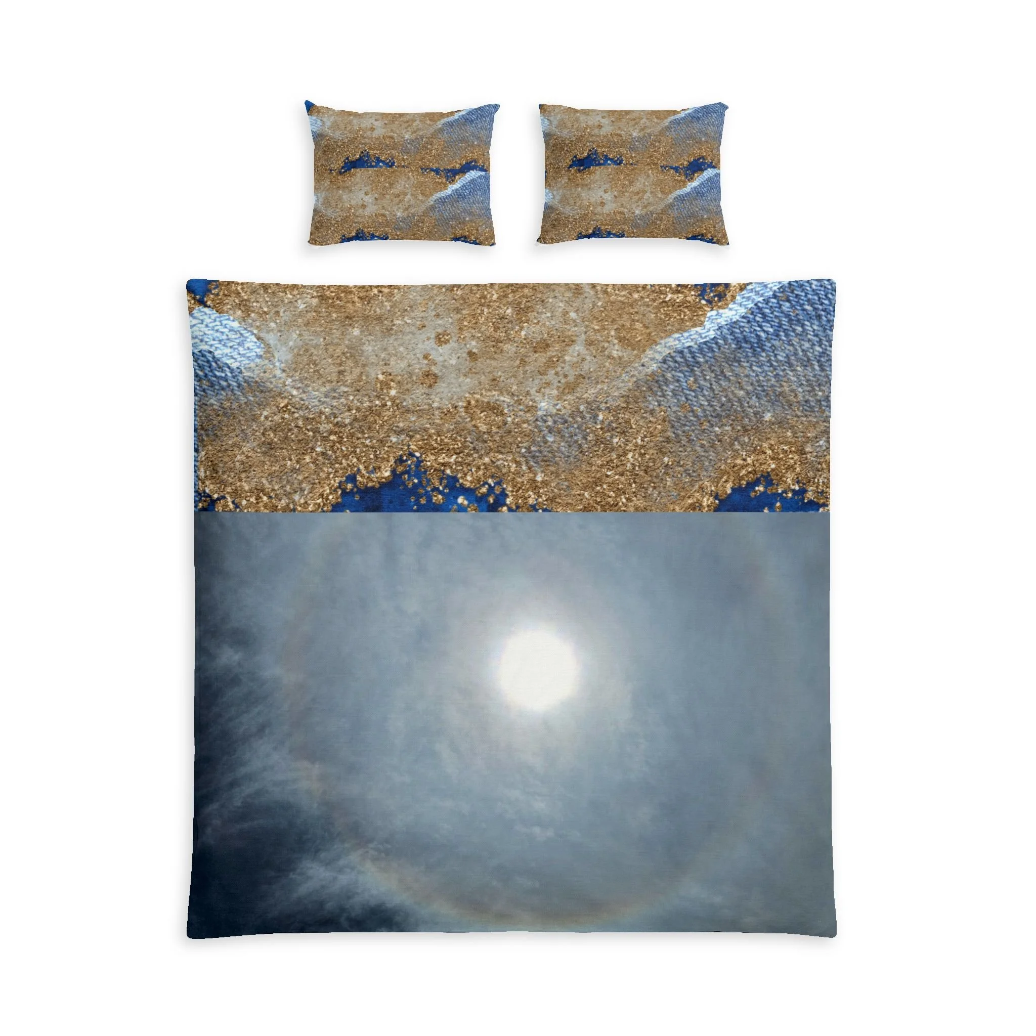 Sun Dog Blue & Gold Cotton Bed Set