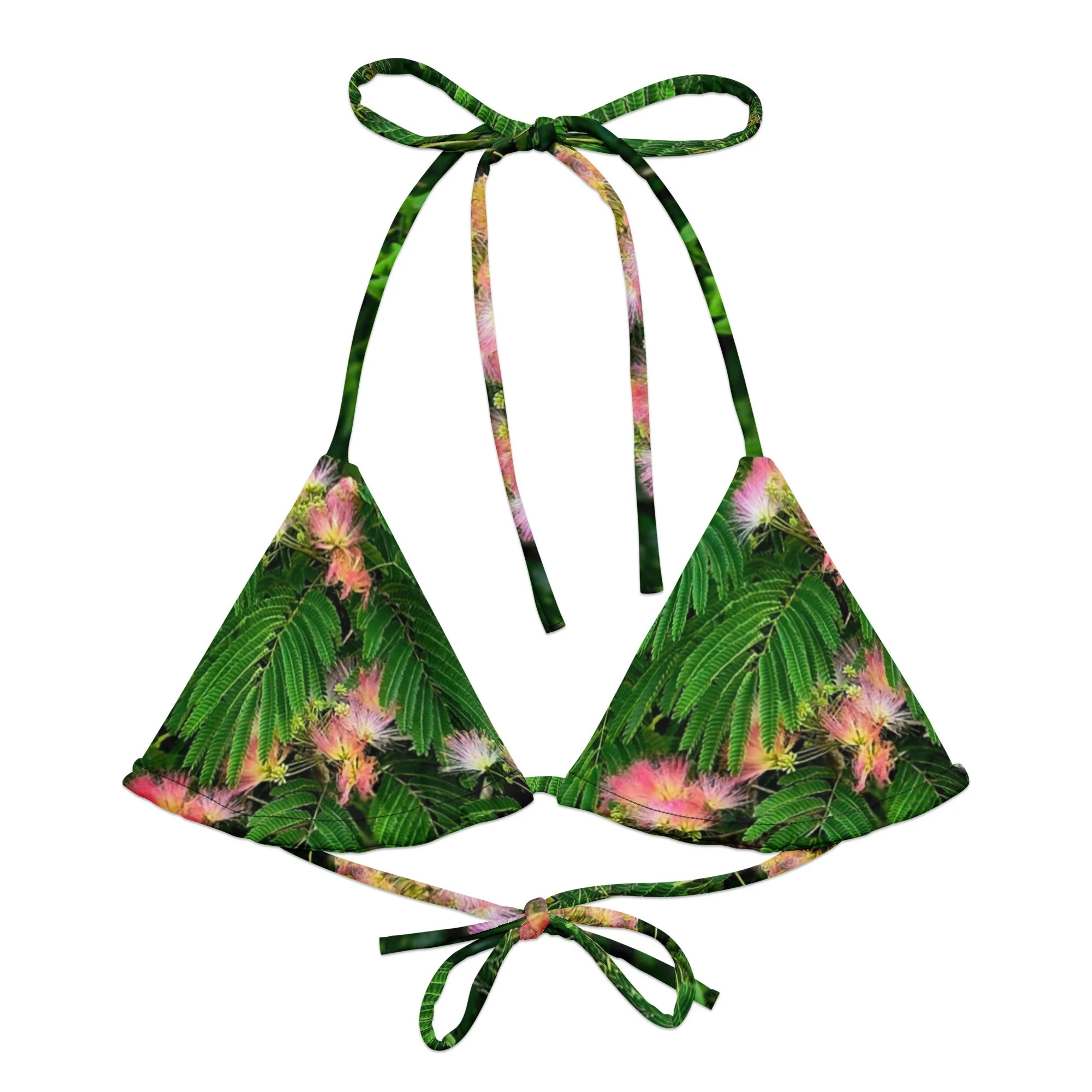 Mimosa Tree All-over print recycled string bikini top