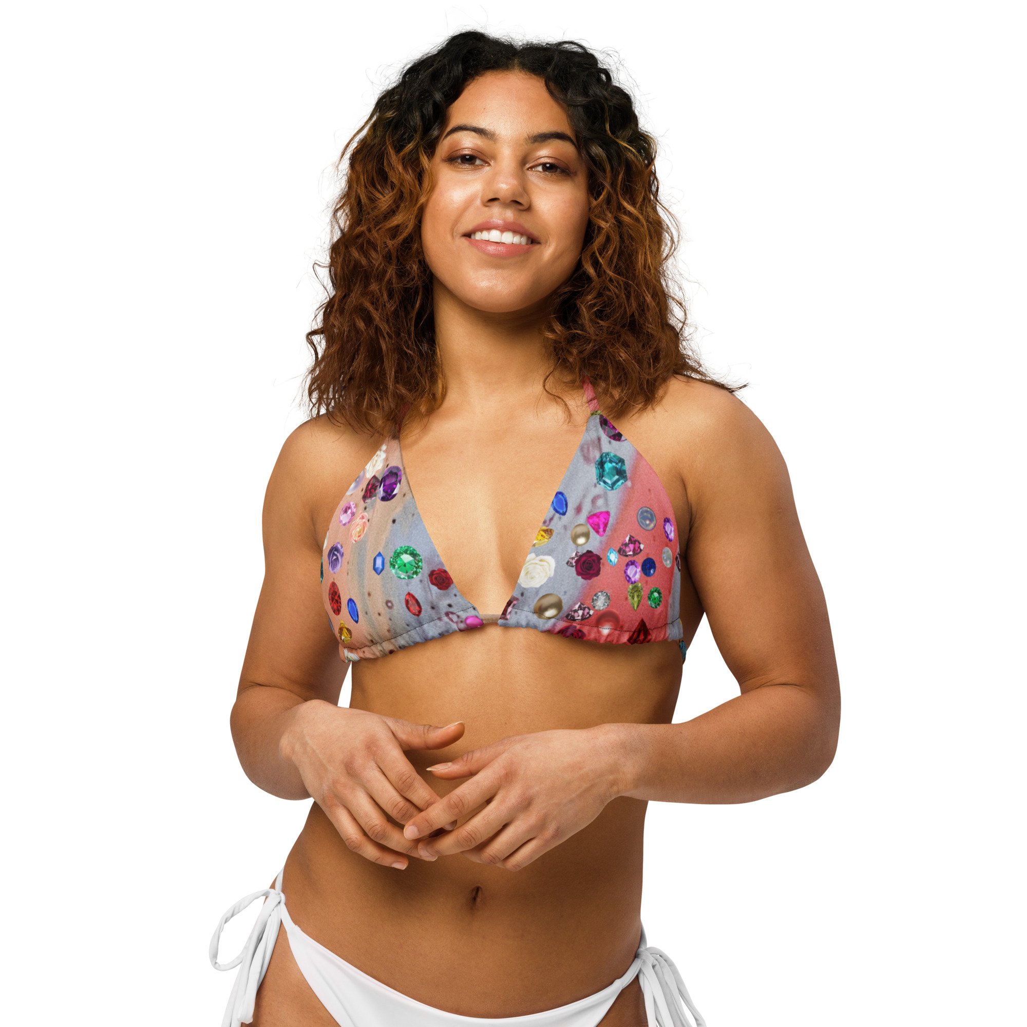 Jeweled All-over print recycled string bikini top