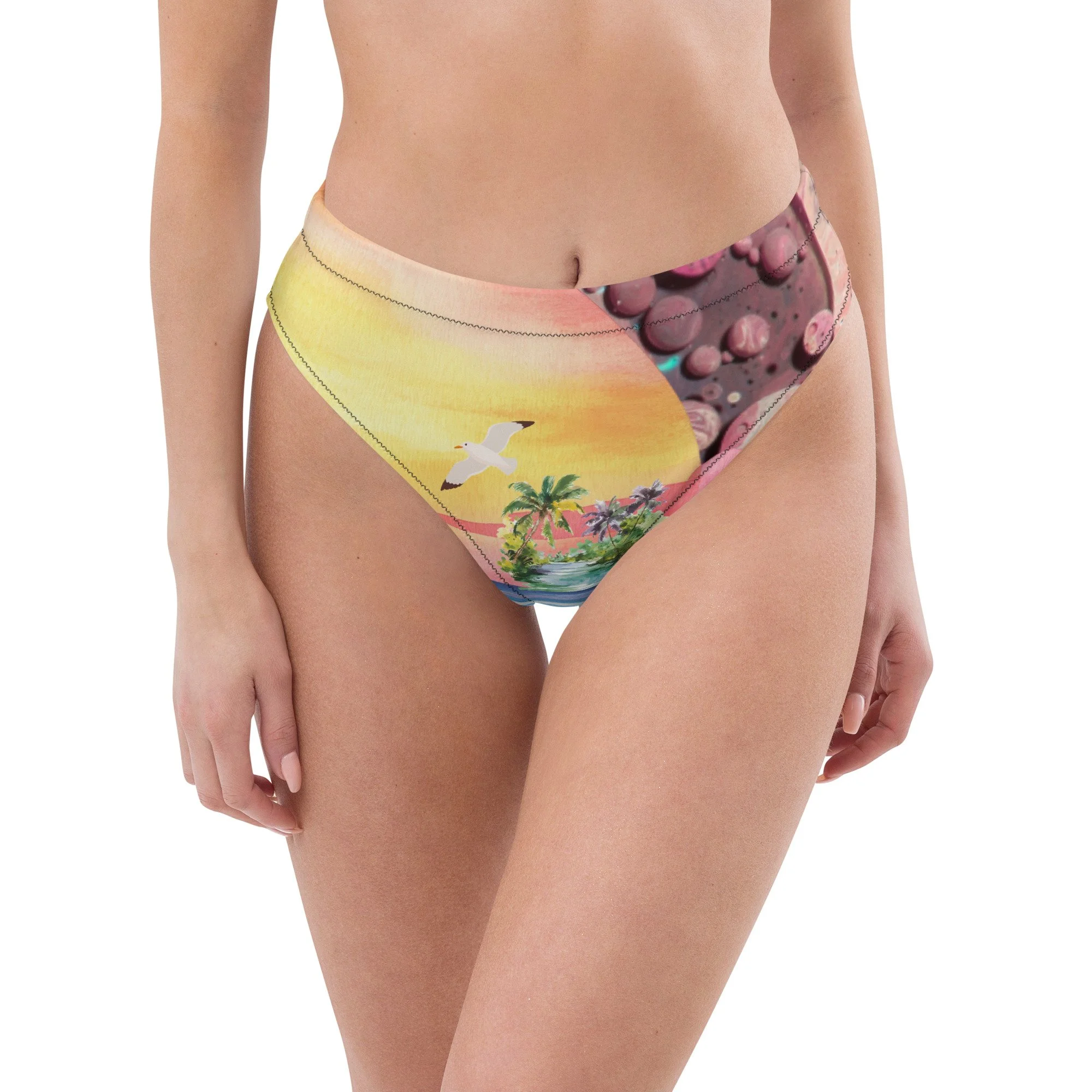 Beach Scene Color Pop Recycled high-waisted bikini bottom