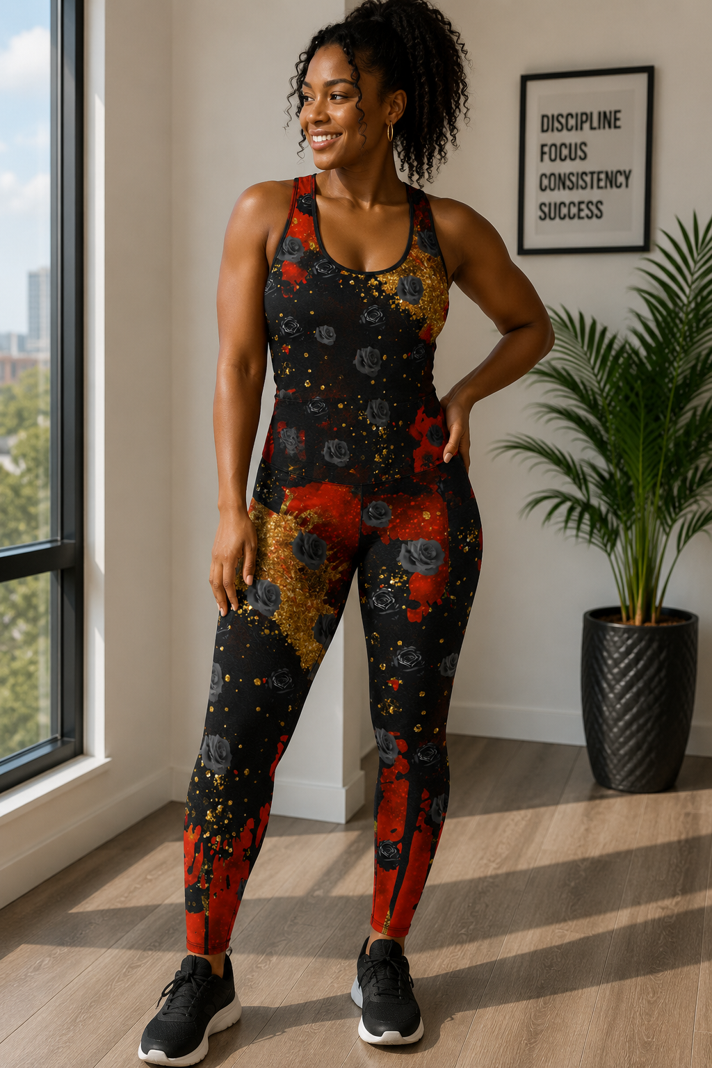 Badassery Black Rose Leggings with pockets