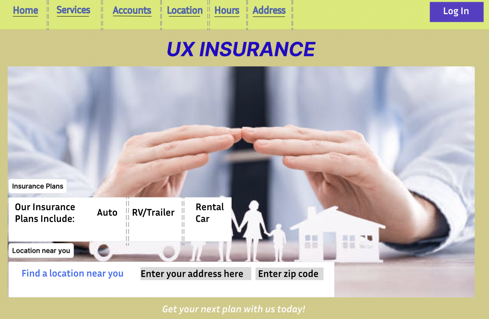UX Insurance Home Page