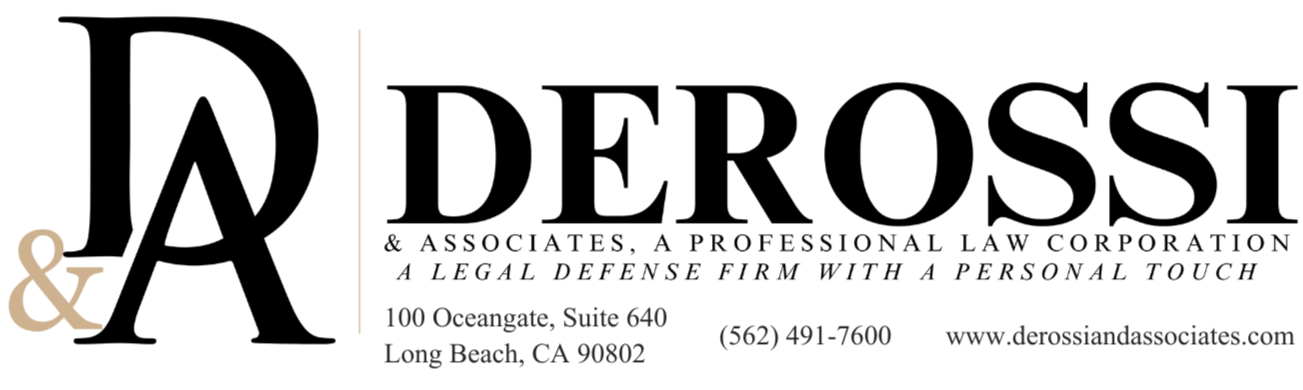 A business card for a law firm with the name 'Derossi & Associates' and contact information including address, phone number, and website.