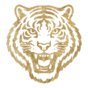 Gold and black tiger head logo