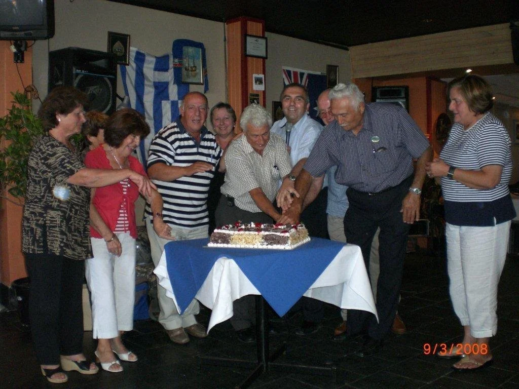 Celebrating the Club’s 25th anniversary at Nikos Tavern, Ringwood East, 9 March 2008.