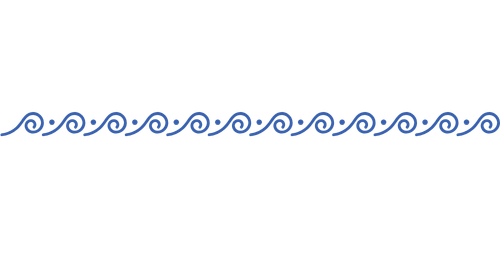 Blue decorative border with a repeating wave pattern.