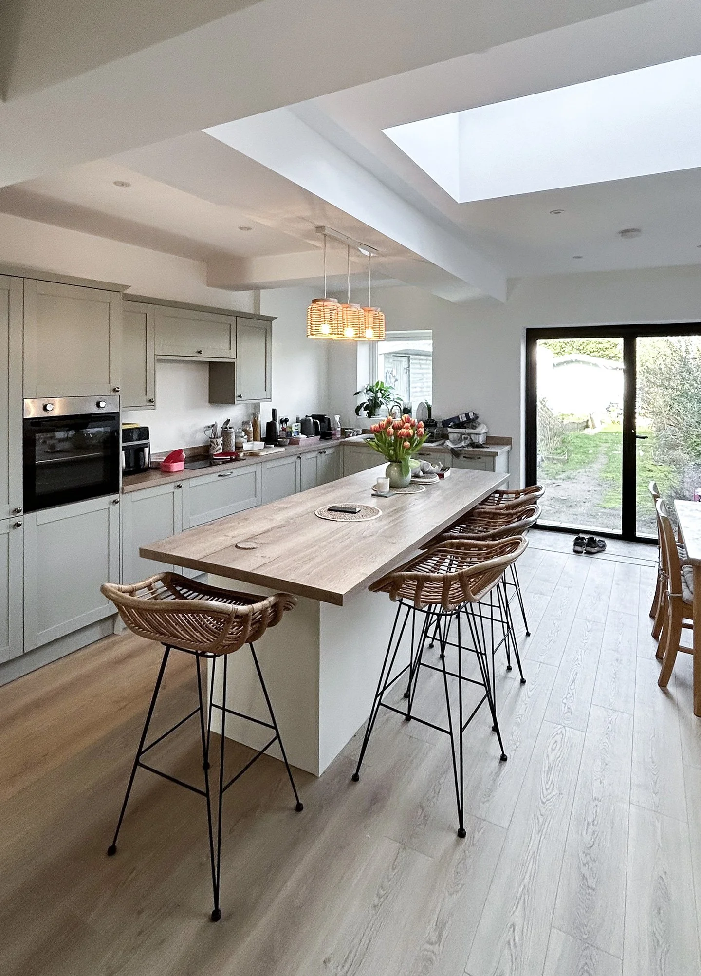 Domestic property luxury painting and decorating restoration project for open plan kitchen diner in Southbourne, Bournemouth