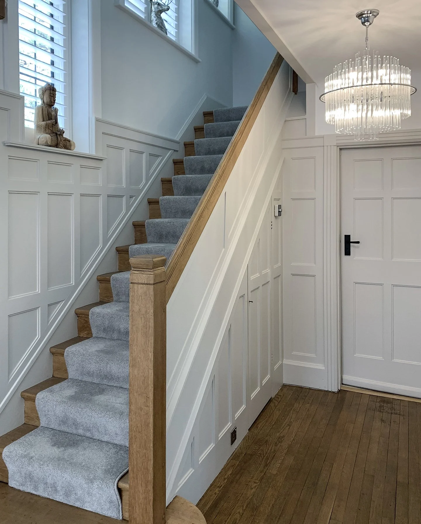 Domestic property luxury painting and decorating panelling spray for hallway, stairs and landing in Talbot Woods, Bournemouth