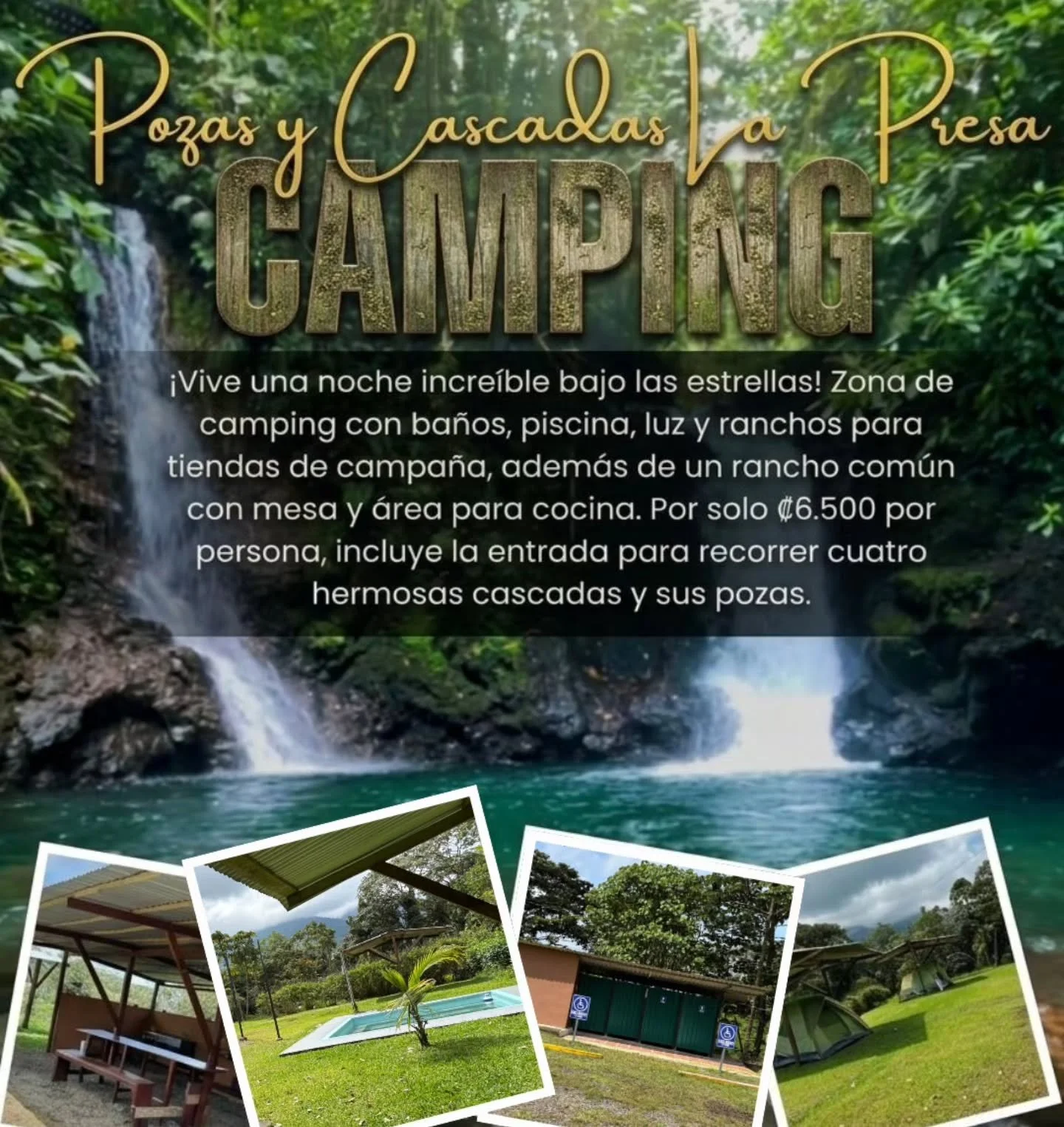 Escapate de la rutina y ven a conectarte con la naturaleza en Pozas y Cascadas La Presa🌳 🏕️ 

Pensando en tu comodidad, nuestras instalaciones incluyen:
🏕️ Ranchos para tus tiendas
🍳 Rancho com&uacute;n equipado con mesa
💡 Ba&ntilde;os, piscina 
