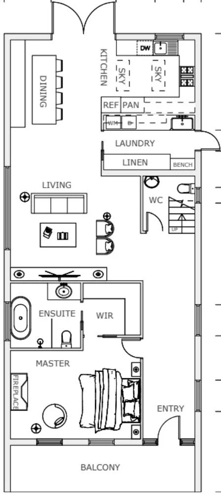 Terrace House Ground Floor plan created by Bortolazzo Interior Design