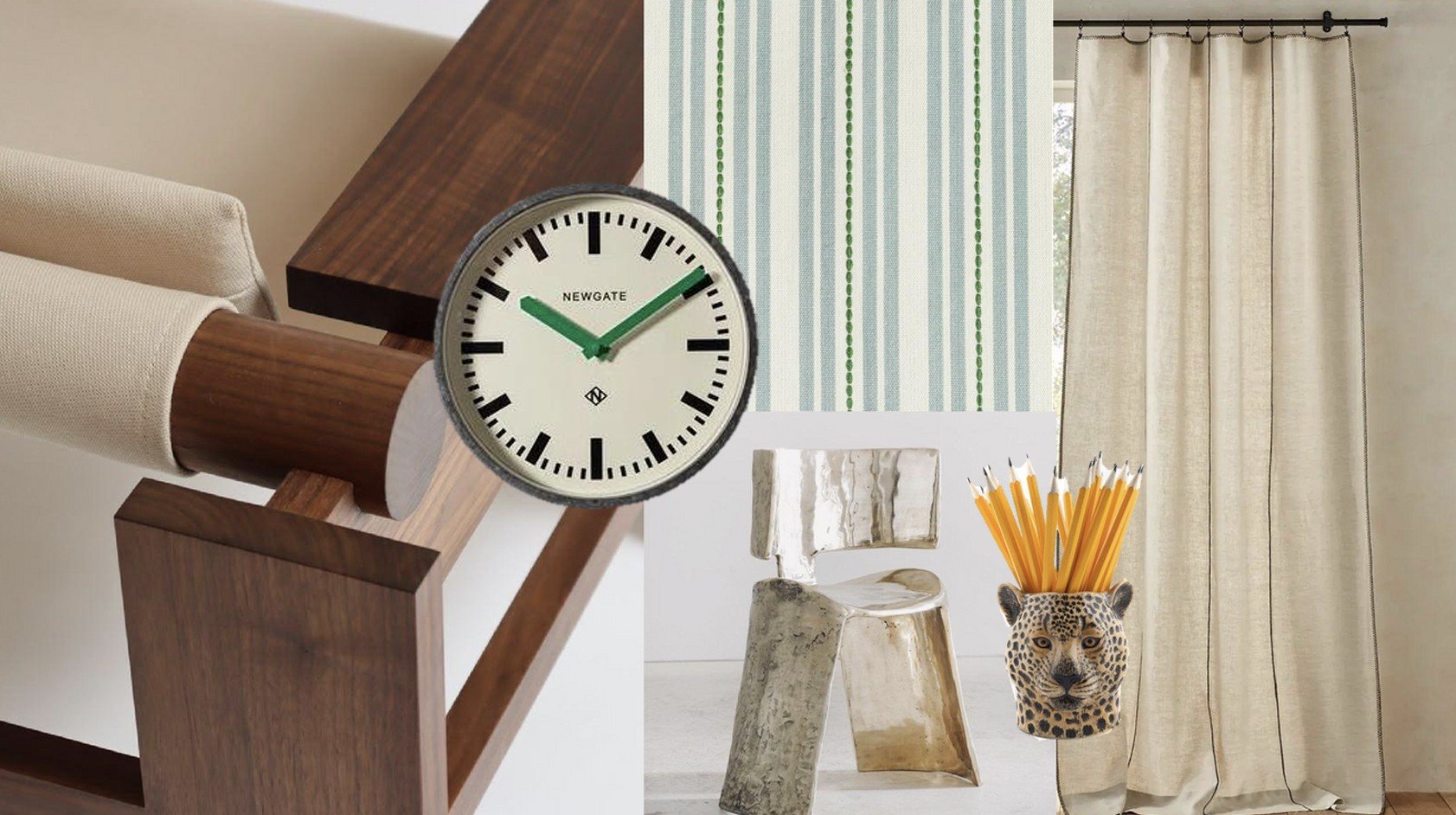 Mid-Century Modern Moodboard Moodboard created by Bortolazzo Interior Design, features timbers and natural fibres.