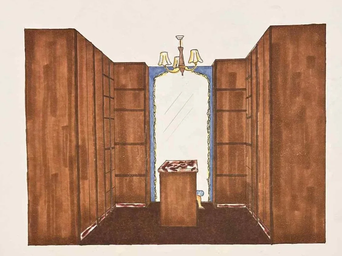3D Hand Drawn Model of a walk in wardrobe created by Bortolazzo Interior Design
