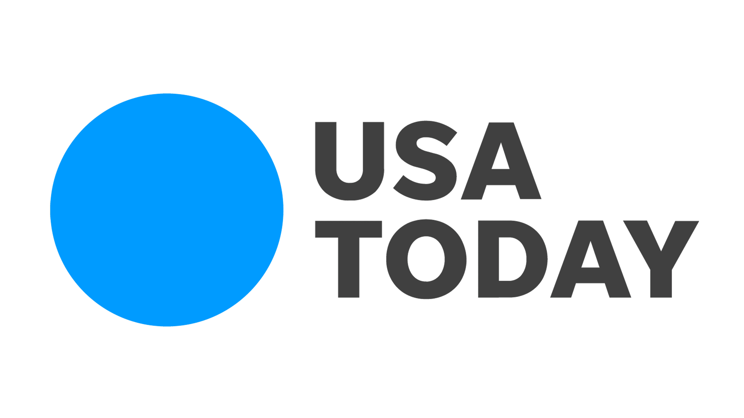 Blue circle next to the text 'USA TODAY' in black font.