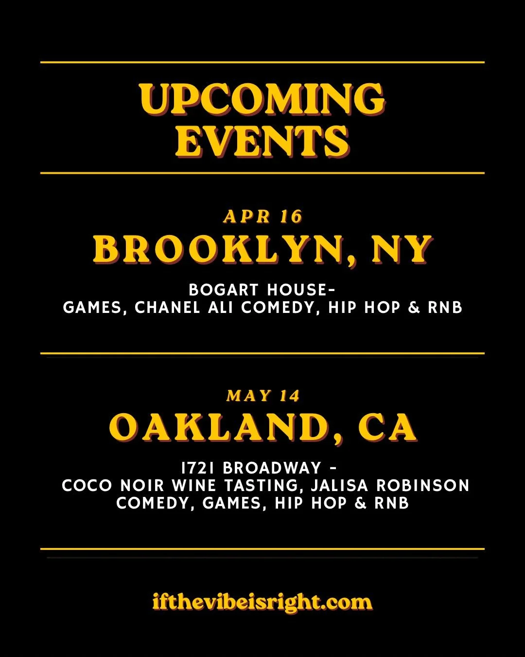 Two cities. same energy. real connections.

Early bird tickets available for both at the link in bio. 🎲

#ifthevibeisright #brooklyn #oakland #brooklynevents