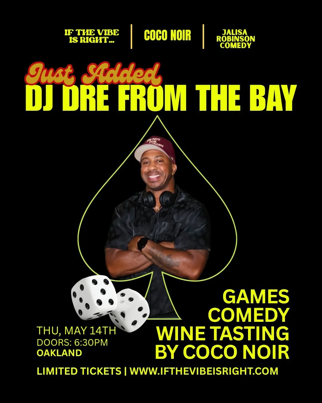 @djdrefromthebay just joined the Oakland lineup. Expect nothing but the best Hip Hop &amp; R&amp;B all night. The Vibe Is Right on May 14th. 70% sold out. Limited tickets remaining in bio. No door sales. ifthevibeisright.com 🎲🍷🎧