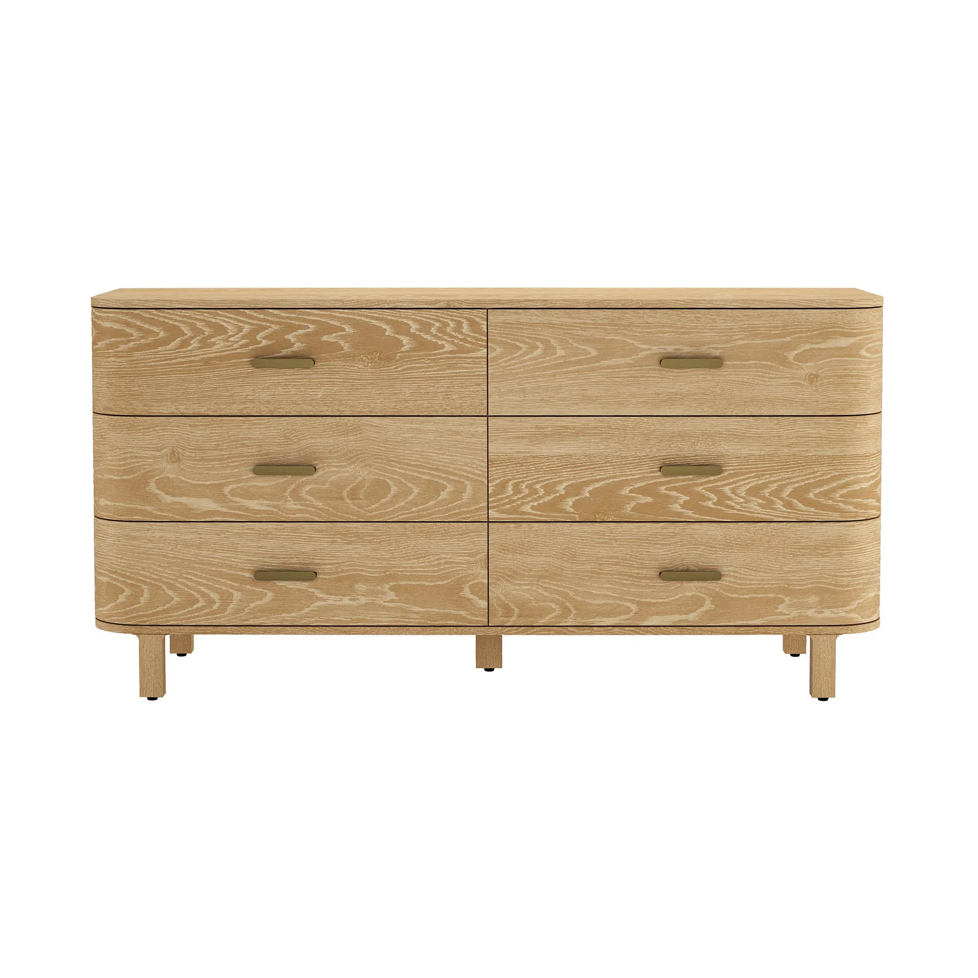 Solara Contemporary 68" Solid Wood Dresser in Natural Oak (6-Drawer)