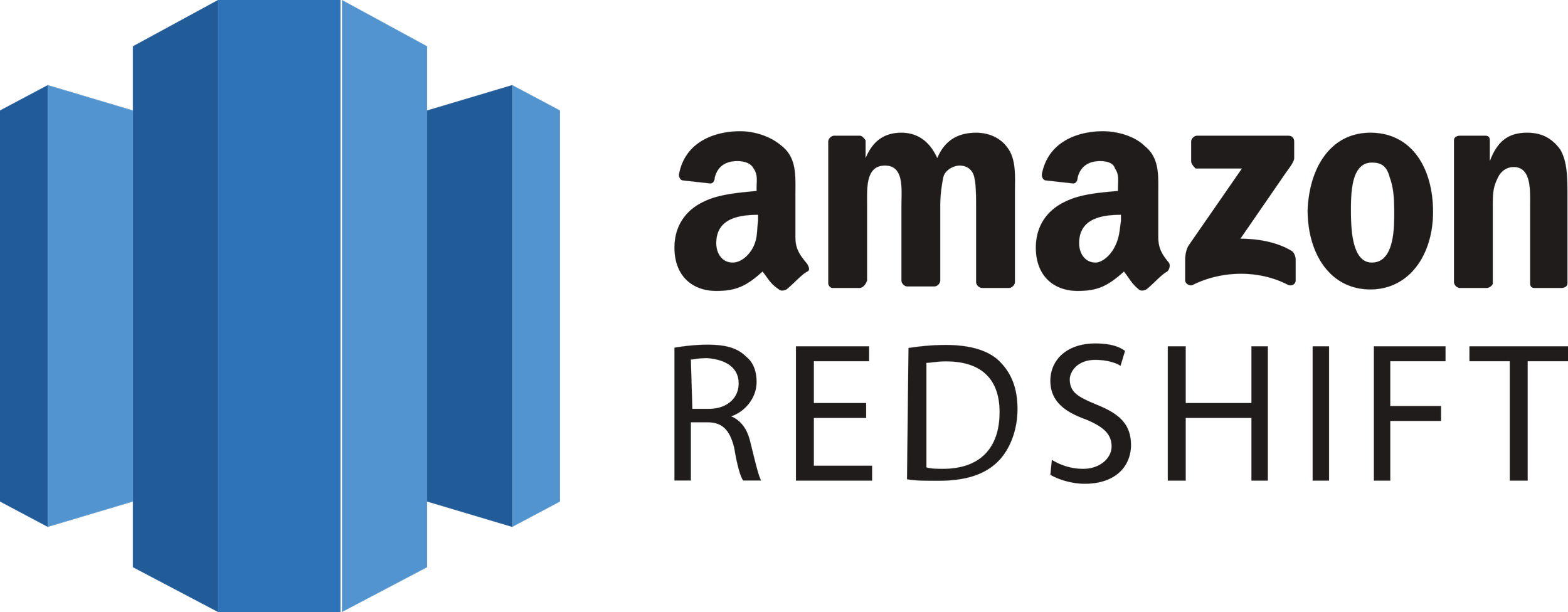 Amazon Redshift logo featuring a stylized blue 3D bar chart and black text reading 'amazon REDSHIFT'.