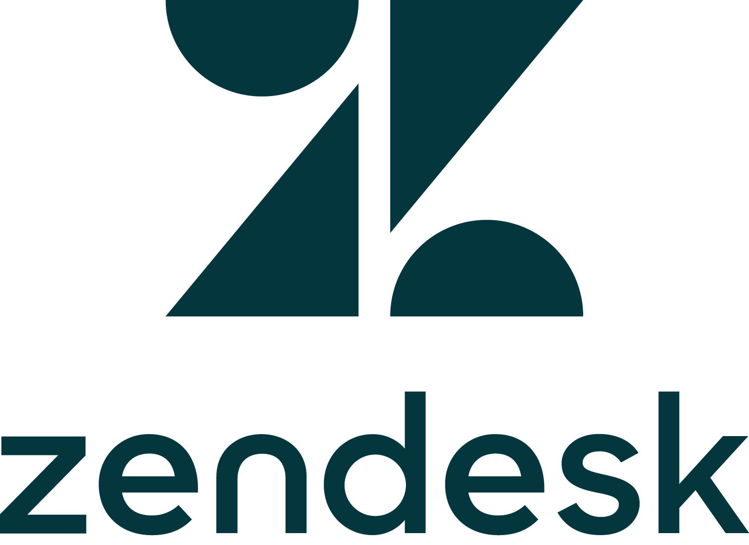 Zendesk logo with black text and geometric shapes in teal color above the name