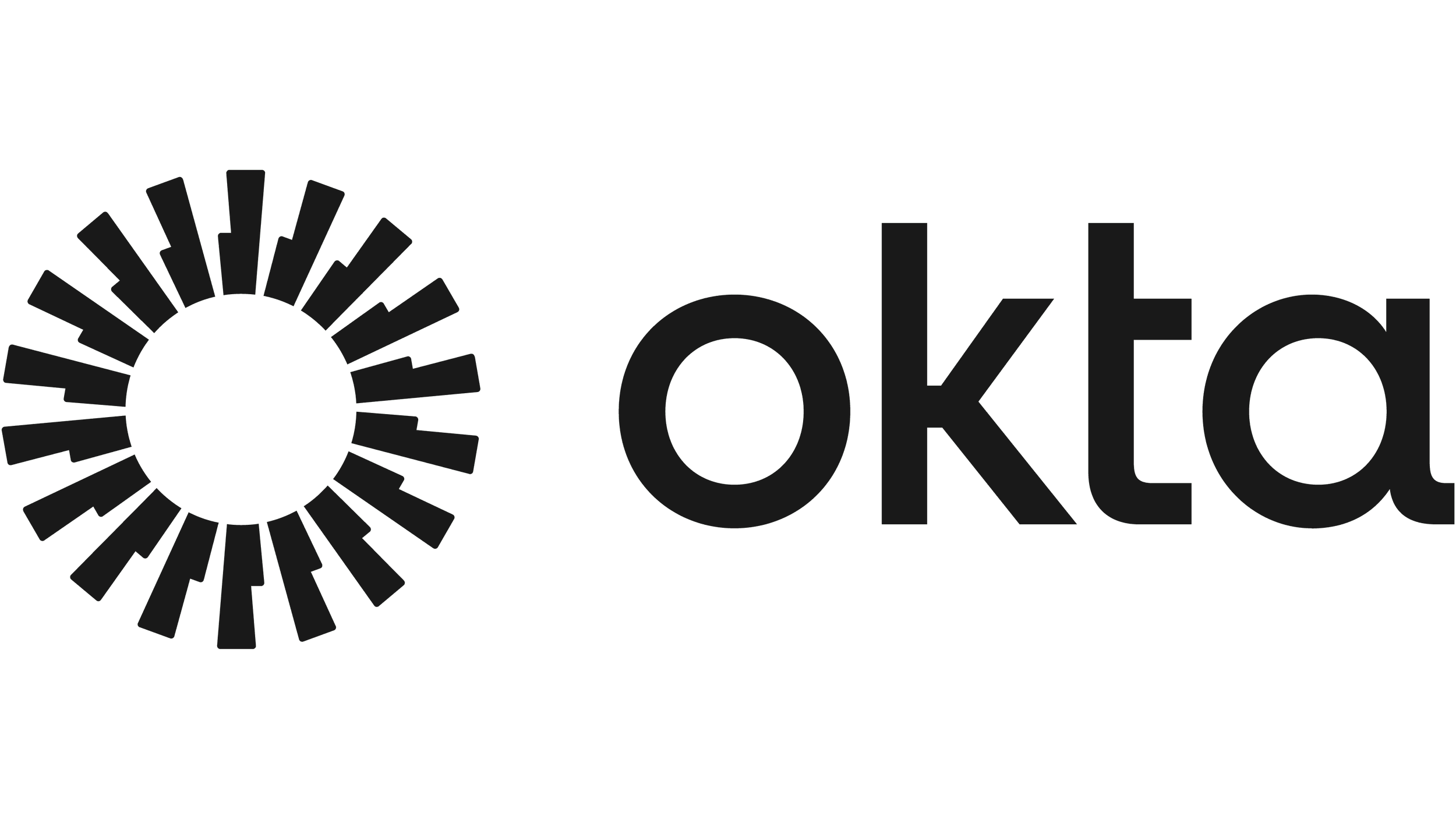 OKTA logo with a black sunburst graphic to the left of the text
