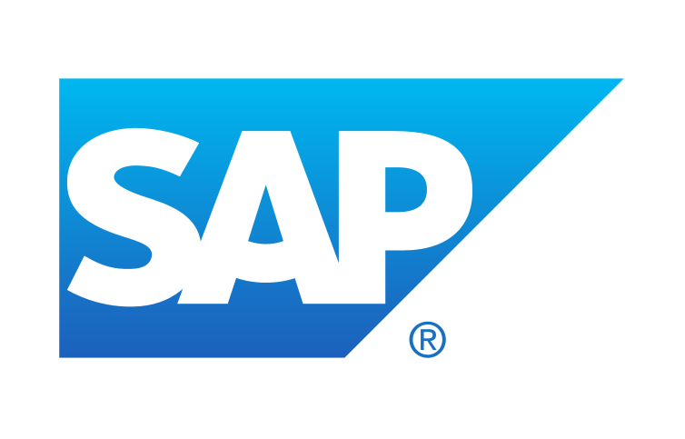 SAP logo with blue gradient background and a black triangle shape
