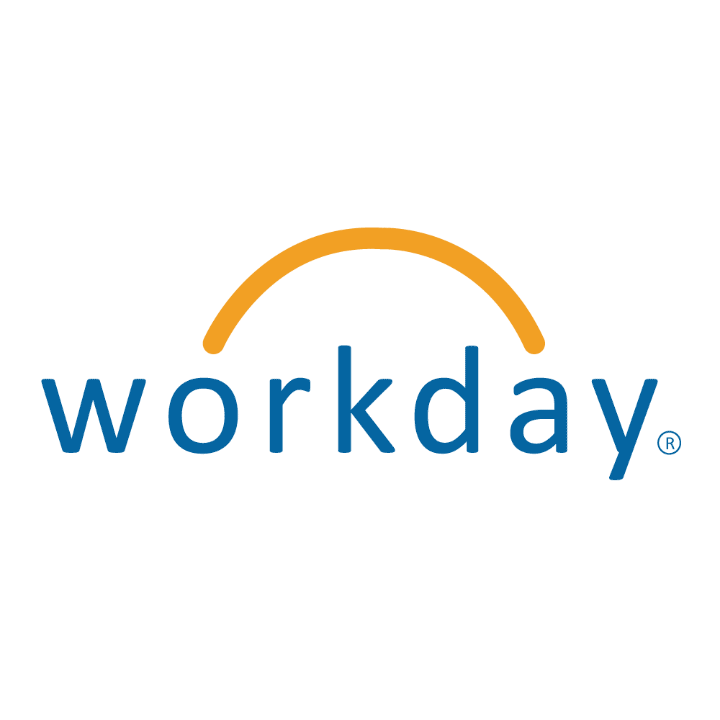 Workday logo with the word 'workday' in lowercase blue letters and an orange curved line above it.