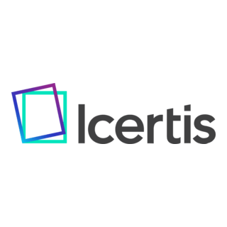Icertis logo with overlapping purple and blue squares and the company name in black text.