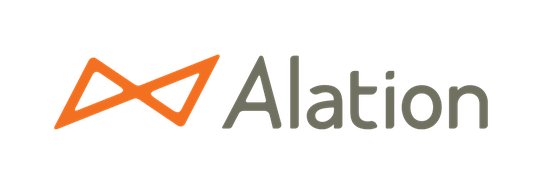 Alation logo featuring an orange abstract symbol and the company name in gray text